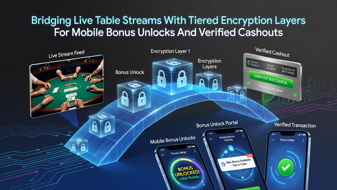 Live dealer table stream displayed on a mobile device with encrypted data overlays