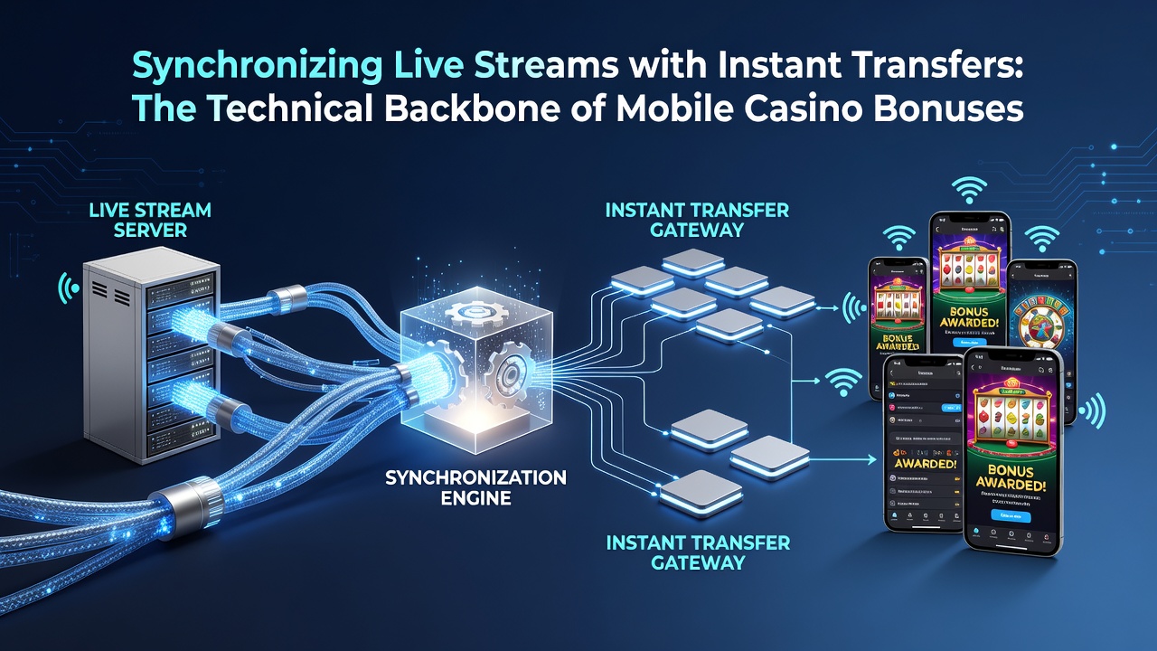 Technical diagram showing live stream synchronization with mobile payment gateways